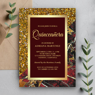 Falscher Gold Glitter Burgunder Rot Marmor Quincea Einladung