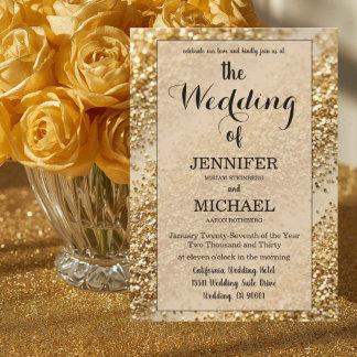 Falscher Gold-Glitter | Luxus-QR-Code-Hochzeit Einladung