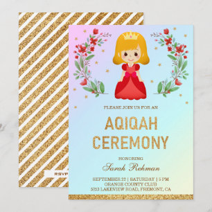 Falscher Gold-Glitter Süße Rote Prinzessin Aqiqah Einladung
