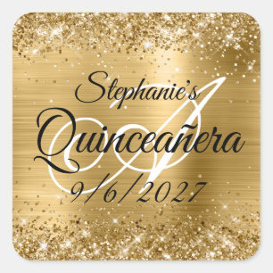 Falscher Gold-Glitter und Folie Quinceañera Quadratischer Aufkleber