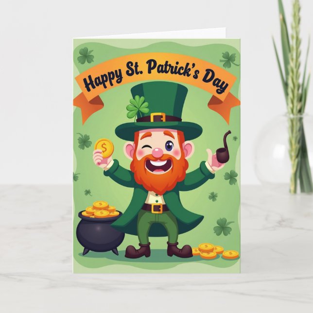 Falscher Goldener Leprechaun St. Patricks Karte (Vorderseite)
