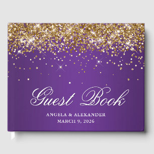 Falscher Goldglitter Königliches Lila Ombre Hochze Gästebuch