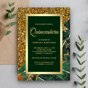 Falscher Goldglitter Smaragdgrüner Marmor Quincean Einladung