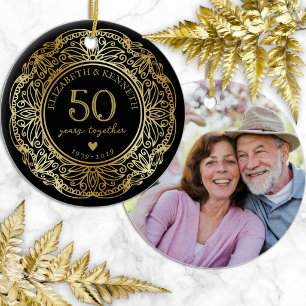 Falscher Goldspitzenrahmen 50. Hochzeitstag Keramik Ornament