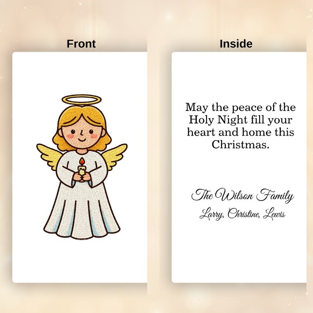 Falscher Haken-Engel mit Kerze Weihnachten  (Faux Latch Hook Angel Christmas card Front and Inside)