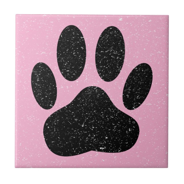 Falscher Hund Pawprint Quadrat Rosa Fliese (Vorderseite)