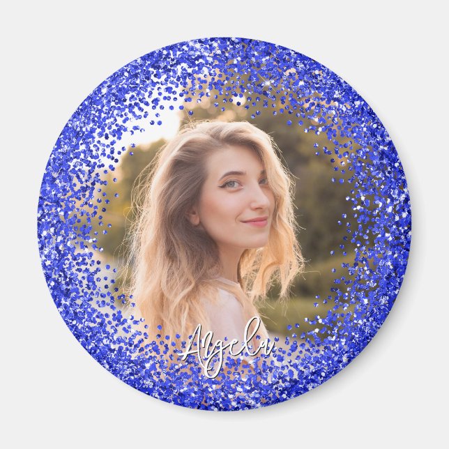 Falscher königsblauer Glitter-Foto Magnet (Vorne)