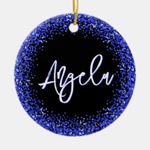 Falscher königsblauer Glitter Schwarz Foto Keramik Ornament