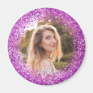 Falscher lila Glitter-Foto Magnet
