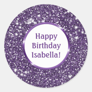 Falscher lila Glitter-Look, individuelle Happy Bir Runder Aufkleber
