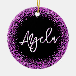 Falscher lila Glitter Schwarz Foto Keramik Ornament