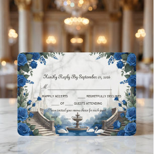 Falscher Marmor & Aquarell Blaue Rosengarten RSVP Karte