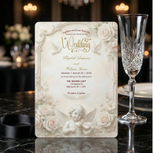 Falscher Marmor & Gold Relief Engel Hochzeit Einladung