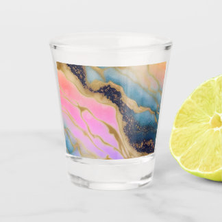 Falscher Marmor Navy, Aqua, Pink, Gold-Geschenktas Schnapsglas