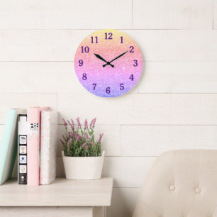 Falscher Pastell-Regenbogen-Verlaufs-Glitter Große Wanduhr