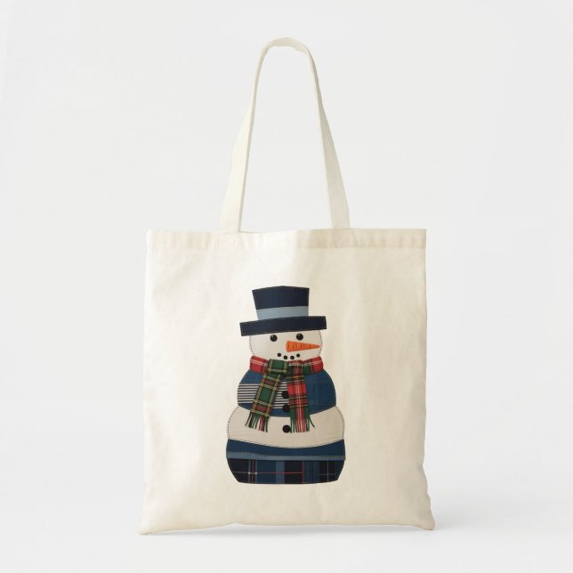 Falscher Patchwork-Schneemann-Feiertag Xmas Tragetasche (Vorne)
