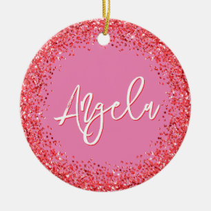 Falscher roter Glitter rosa Foto Keramik Ornament