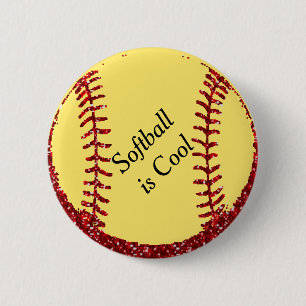 Falscher roter Glitter Softball oder Baseball Button