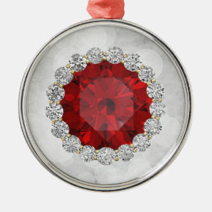 Falscher Rubin & Diamanten Silber Bokeh Ornament Aus Metall