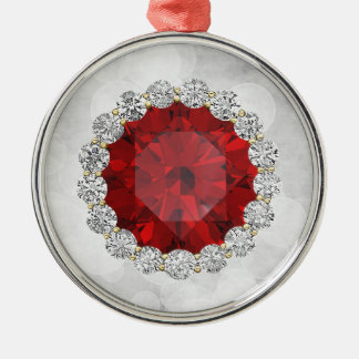 Falscher Rubin & Diamanten Silber Bokeh Ornament Aus Metall