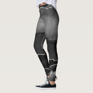 Falscher schwarzer Achat mit elegantem Silberglitt Leggings
