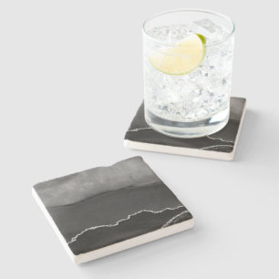 Falscher schwarzer Achat mit elegantem Silberglitt Steinuntersetzer