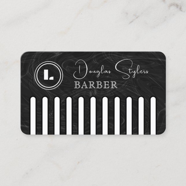 Falscher schwarzer Kamm mit Logo für den Friseur Visitenkarte (Vorderseite)
