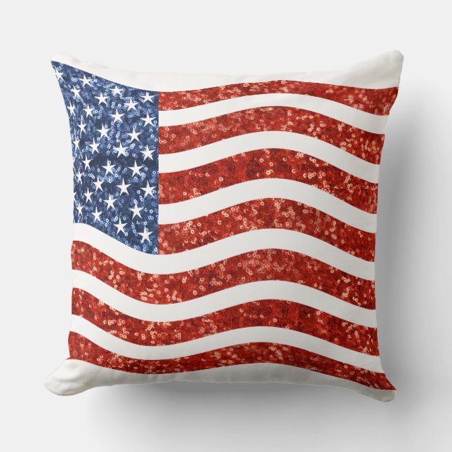 Falscher Sequenzprint American Flag Kissen (Vorderseite)