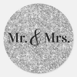 Falscher Silber-Glitter Mr. & Mrs. Hochzeit Runder Aufkleber