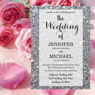 Falscher Silberglitter | Luxus-QR-Code-Hochzeit Einladung