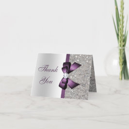 Falscher Silver Sequins Purple Diamond Bow Thank Y Dankeskarte