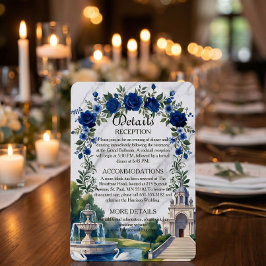 Falscher weißer Marmor und blaues Aquarell-Blumena Begleitkarte