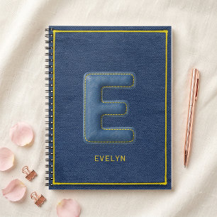 Falsches Blau-Denim 3D-Polsterbuchstabe E-Monogram Notizblock
