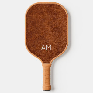 Falsches braunes Leder Zwei-Buchstaben-Monogramm Pickleball Schläger