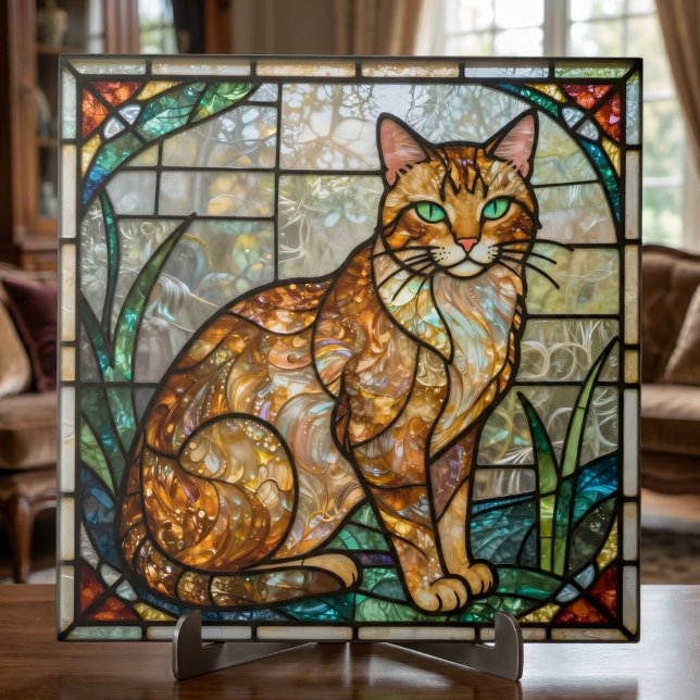 Falsches Buntglas Orange-Ginger-Tabby-Katze Kunst Fliese (Von Creator hochgeladen)