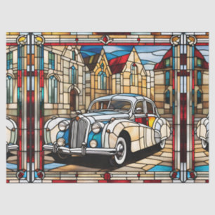 Falsches Buntglas Vintage-Auto für Decoupage Seidenpapier