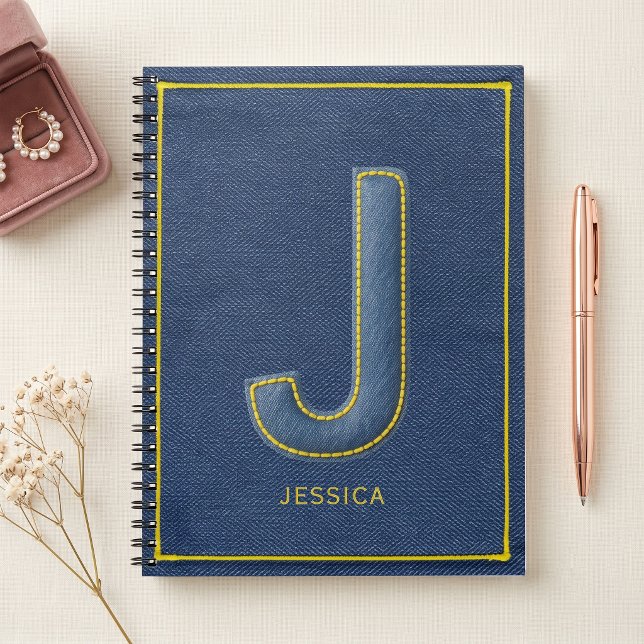 Falsches Denim Gelber Stich Monogramm J Name Notizblock (Von Creator hochgeladen)