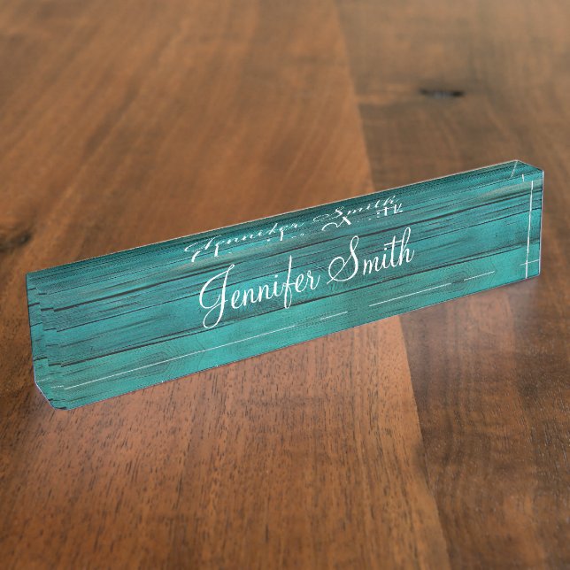 Falsches dunkles Türkis-Holz Namensplakette (Seite)