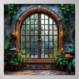 Falsches Fenster Rustikale Landschaft Wandkunst Poster