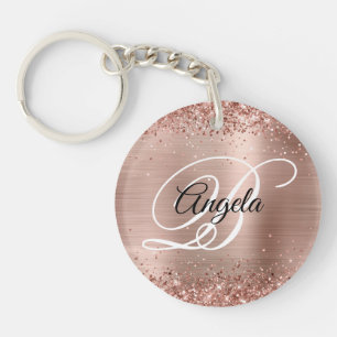 Falsches funkelndes Roségold-Glitter-Folien-Monogr Schlüsselanhänger