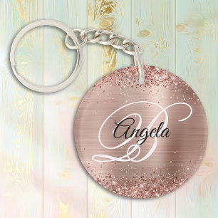 Falsches funkelndes Roségold-Glitter-Folien-Monogr Schlüsselanhänger