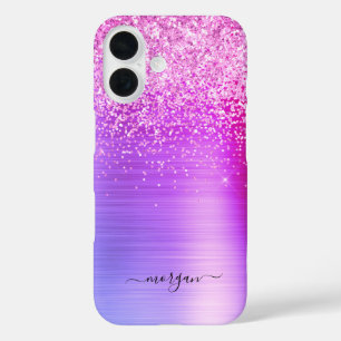 Falsches gebürstetes lila Metall, Glitter, Schrift iPhone 16 Hülle
