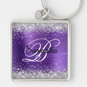 Falsches glänzendes Silber-Glitter-Amethyst-Folien Schlüsselanhänger