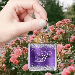 Falsches glänzendes Silber-Glitter-Amethyst-Folien Schlüsselanhänger