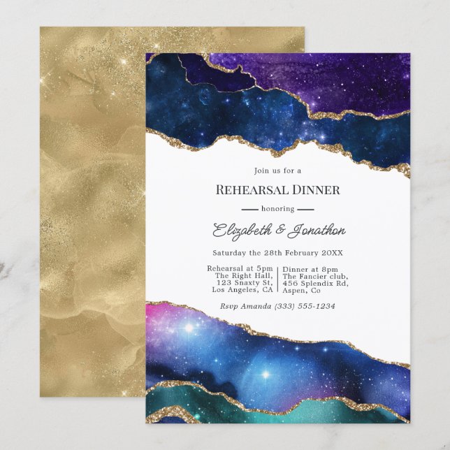 Falsches Glitter-Achat Kosmisches Probedinner Einladung (Vorne/Hinten)