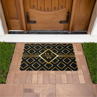 Falsches Gold-Achsen-Monogramm – Schwarz & Gold Fußmatte