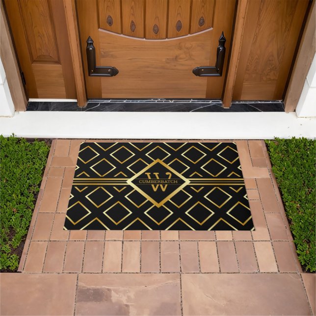 Falsches Gold-Achsen-Monogramm – Schwarz & Gold Fußmatte (Außenbereich)