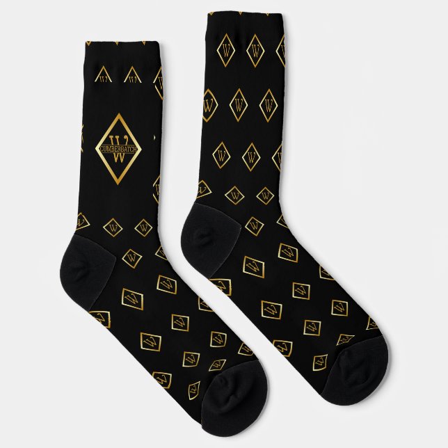 Falsches Gold-Achsen-Monogramm – Schwarz & Gold Socken (Rechts)