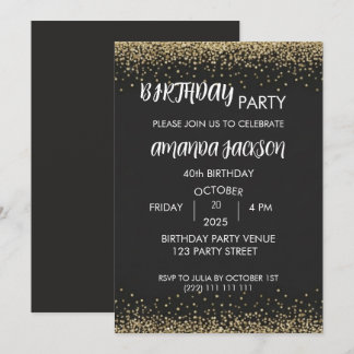 Falsches Gold-Glitter Schwarz 40. Geburtstag Einladung