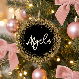 Falsches Gold Glitter Schwarz Foto Keramik Ornament